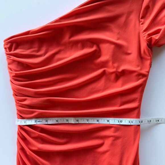 Halston Giana Asymmetrical One Shoulder Long Sleeve Jersey Dress in Orange Sz 0 - Picture 13 of 14